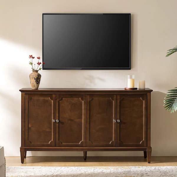 Pam Walnut 58 in. Wide 4 Door Wood Sideboard with Adjustable Shelves