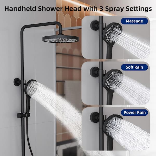 3-Spray Shower Head Wall Mounting All-In-One Kit Fixed and Handheld Shower Head Flow rate 1.59 GPM in Matte Black
