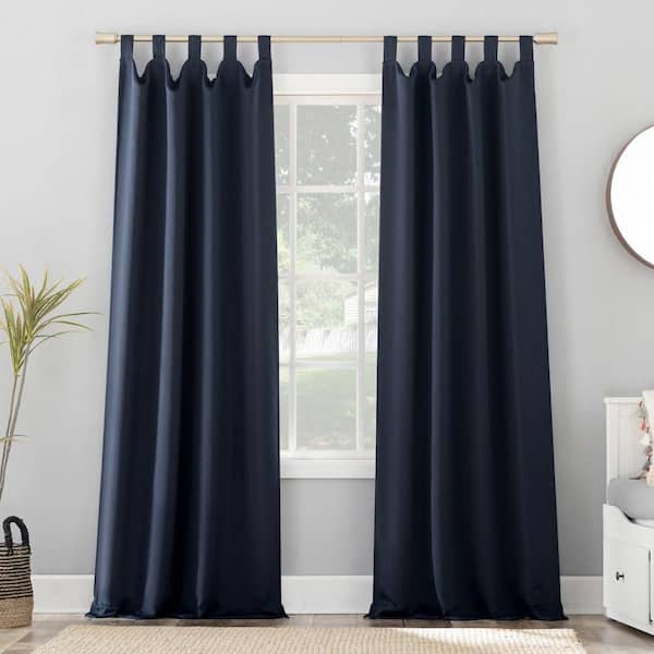 Sun Zero Gavin Energy Saving Navy Blue Polyester 40 in. W x 84 in. L Tab Top Blackout Curtain (Single Panel)