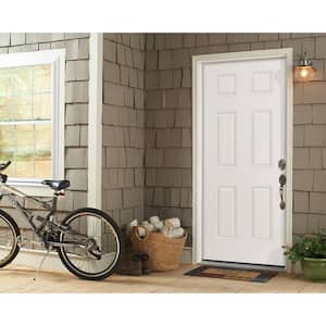 32 in. x 80 in. Premium 6-Panel Right-Hand/Inswing Primed Steel Prehung Front Door with Brickmold