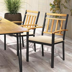 2-Piece Metal Outdoor Dining Chairs with Black Plus Natural