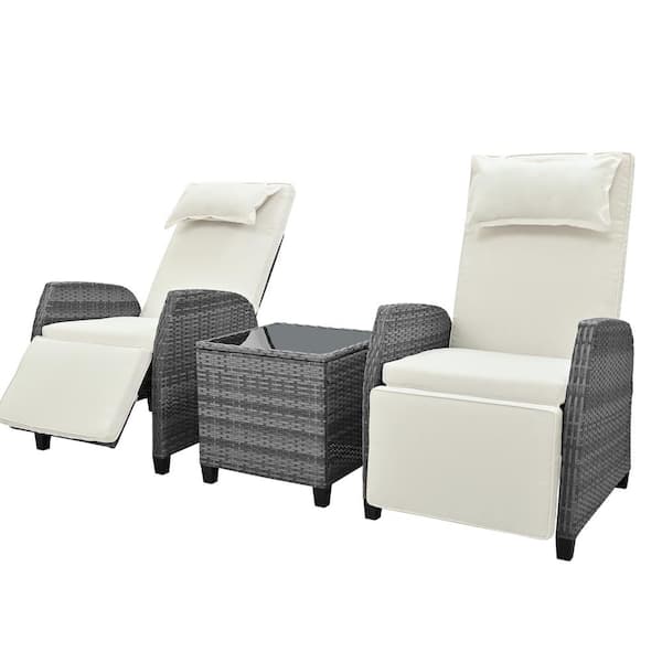 Unbranded 3-Piece Wicker Outdoor Patio Conversation Set with Beige Cushions, Coffee Table and Adjustable Backrest