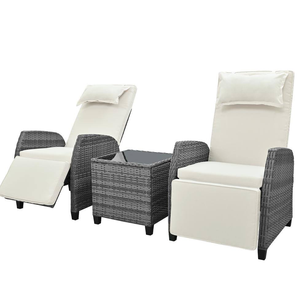 3-Piece Wicker Outdoor Patio Conversation Set with Beige Cushions, Coffee T