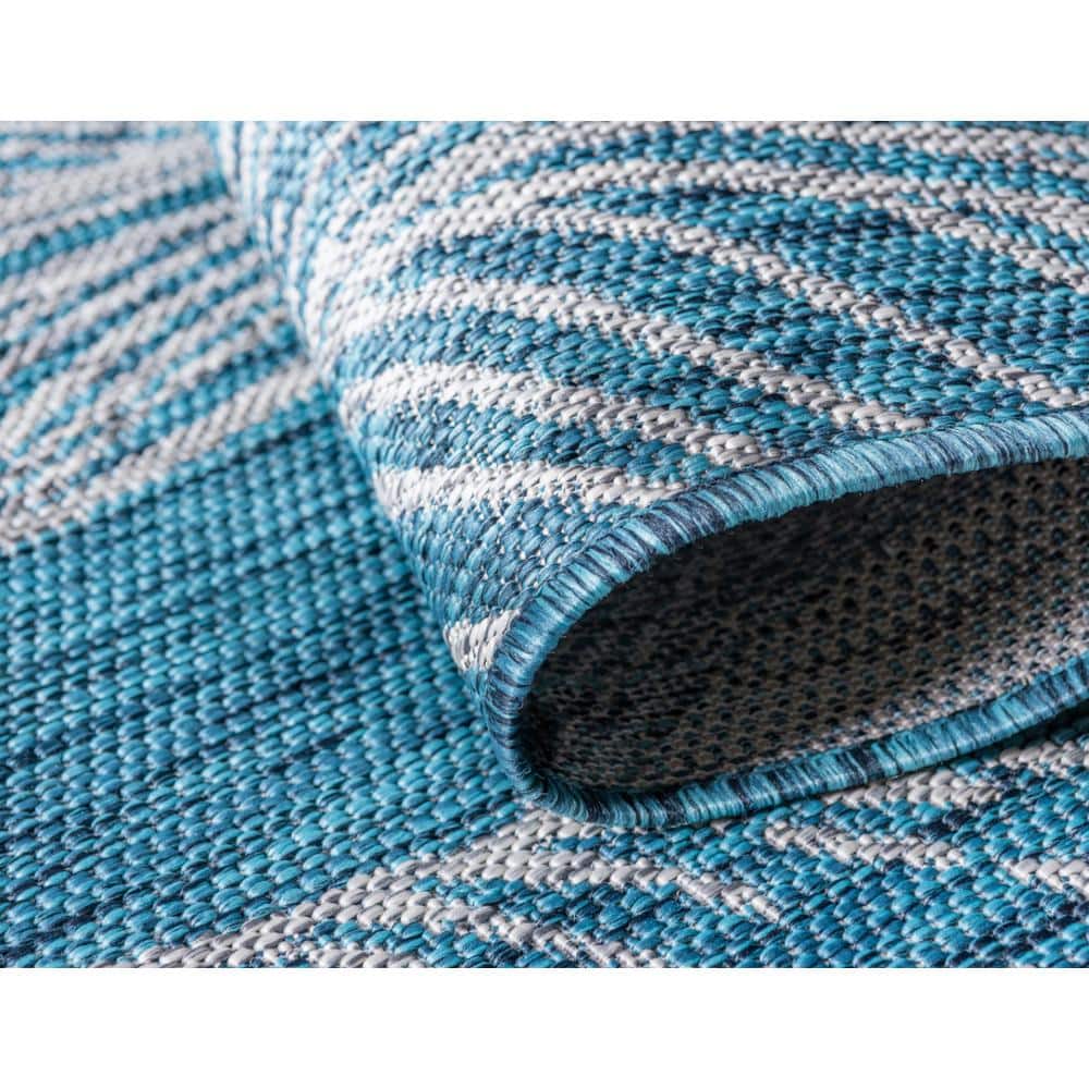 Teal and Ivory Botanical Outdoor Rectangular Rug 4' x 6'