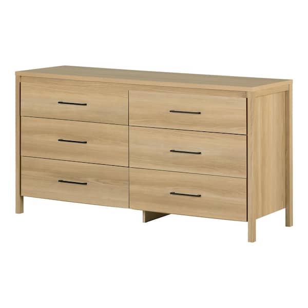 Gravity Natural Ash 6-Drawer Double Dresser, 59.25 in Chest of Drawers