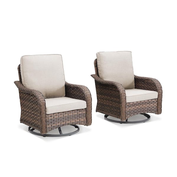 2-Piece Wicker Patio Conversation Set Outdoor Rocking Chair with 360°Arbitrary Rotation, Beige Cushions