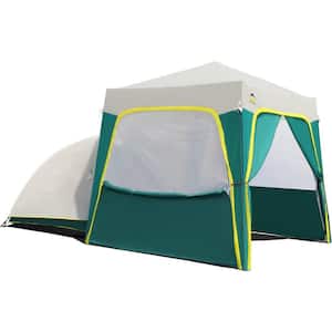 ‎ 6.5 ft. x 6.5 ft. Green Family Pop-Up Central Lock Camping Tents with 2 Room Tent, 4 Weight Bags, 4 Ropes and 8 Stakes