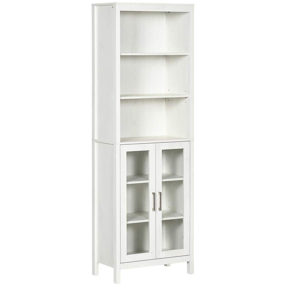 4-Shelf Storage Cabinet Wood Pantry Organizer with Glass Door
