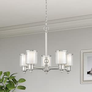 Bellington 5-Light Brushed Nickel Chandelier with Clear Outer Glass and Satin Opal Inner Glass