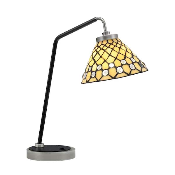 Unbranded Delgado 16.5 in. Graphite and Matte Black Desk Lamp with Starlight Art Glass