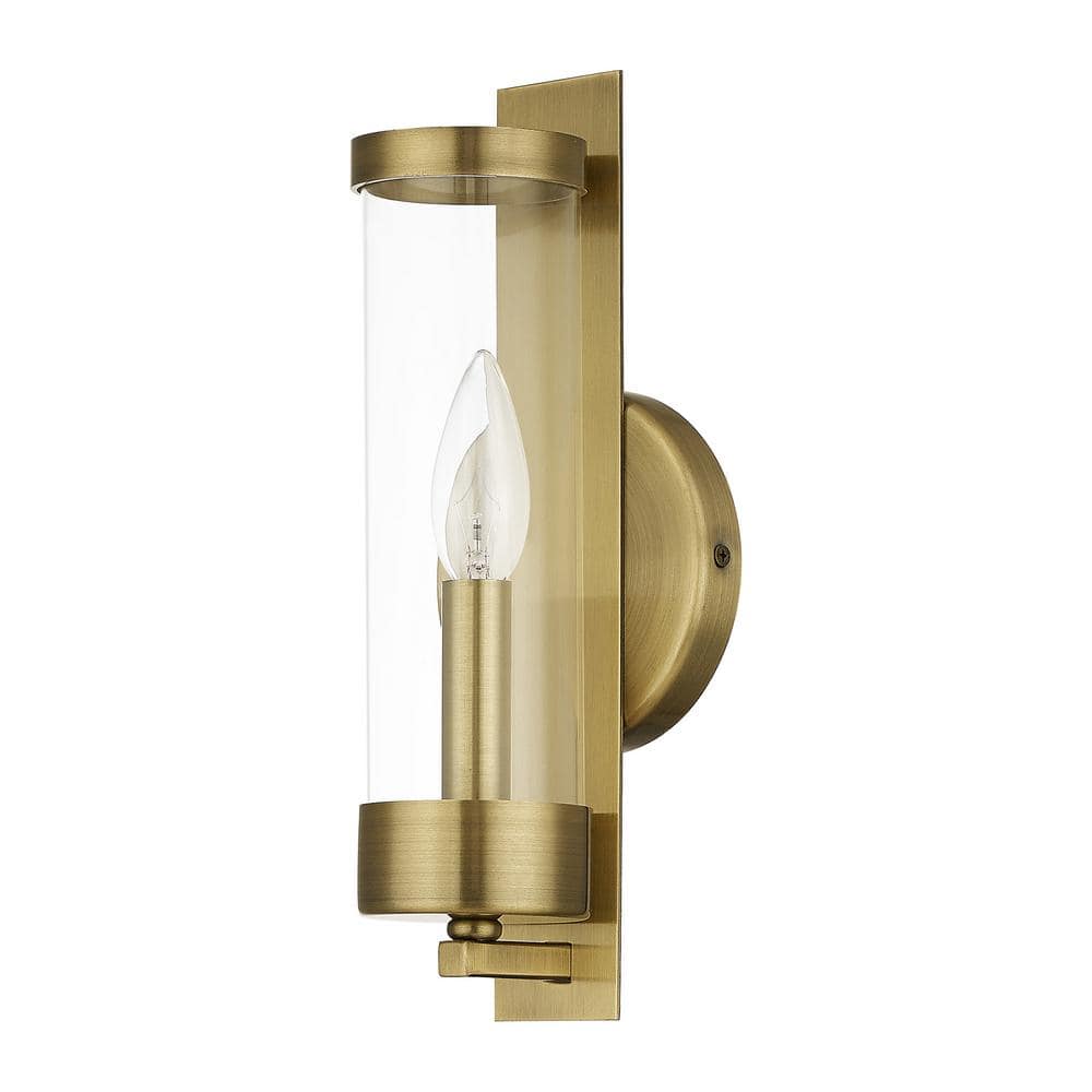 Antique Brass Dimmable Wall Sconce with Clear Glass