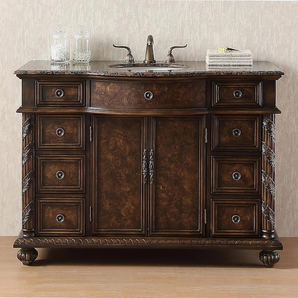 stufurhome Amelia 48 in. Bathroom Vanity with Granite Vanity Top in Baltic Brown with White Under-Mount Sink