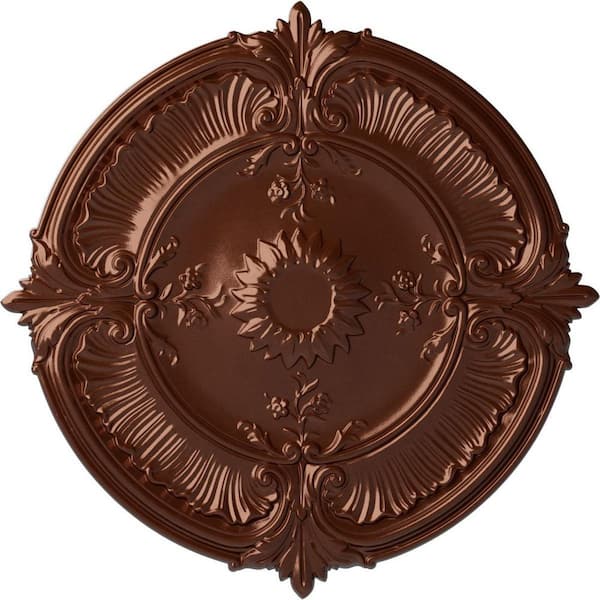 Ekena Millwork 1-1/2 in. x 30-1/8 in. x 30-1/8 in. Polyurethane Attica Acanthus Leaf Ceiling Medallion, Copper Penny