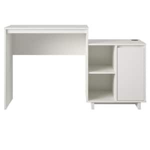 Ramblewood 53 in. White Computer Desk with Attached Cabinet and Wireless Charging Port