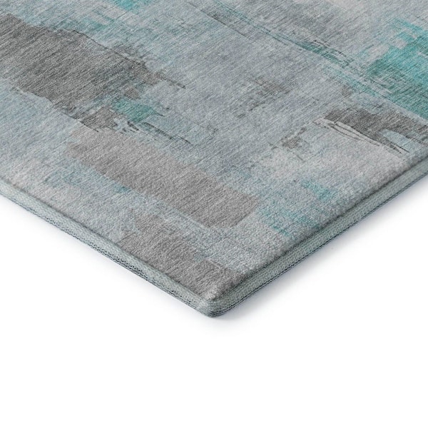 Mayfield Premium Machine Washable Abstract AMF1967 Teal 10 ft. x 14 ft. Area Rug