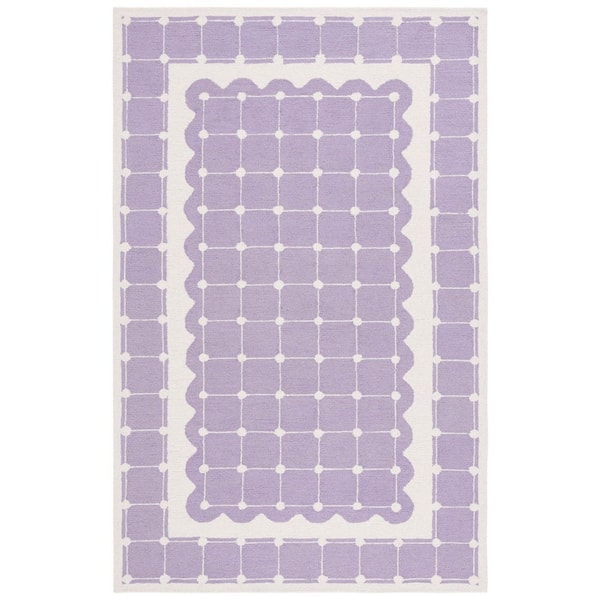 Kids 4 ft. x 6 ft. Purple/Ivory Geometric Border Area Rug