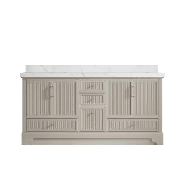 Willow Collections Alys 72 in. W x 22 in. D x 36 in. H Double Sink Bath Vanity in Fine Grain with 2 in. Calacatta Laza Qt. Top