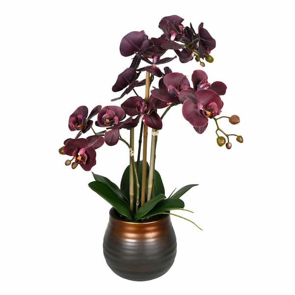 Vickerman 22 in. Purple Artificial Phalaenopsis Orchid Floral Arrangement in Pot