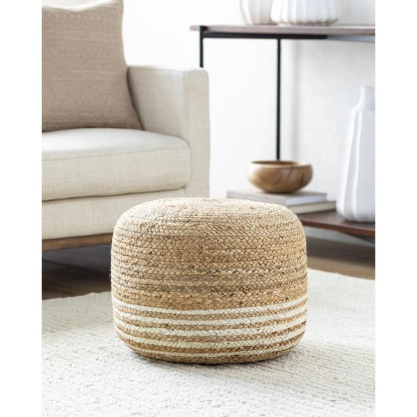 Livabliss Minsk Beige Cottage 18 in. L x 18 in. W x 14 in. H Jute Pouf