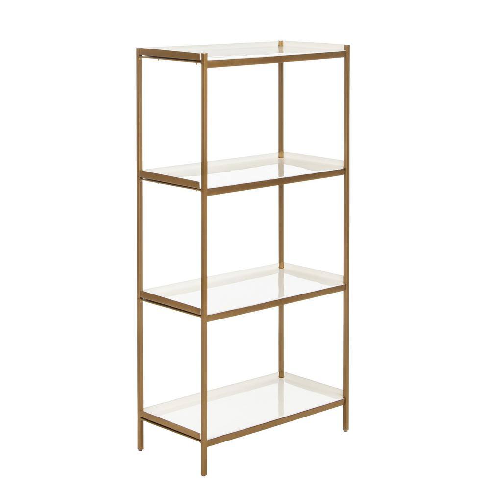 Daniella White and Brass 4-Tier Iron Etagere
