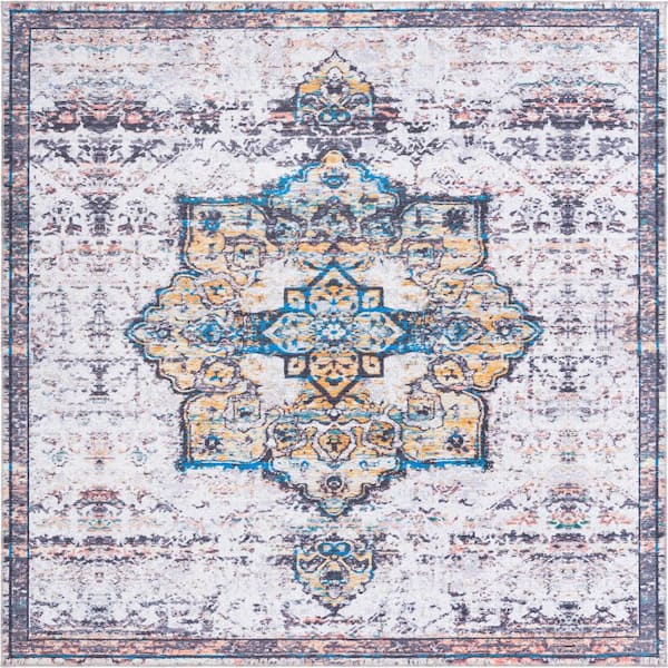 Renaissance Roma Sea Salt White 10 ft. Square Machine Washable Area Rug