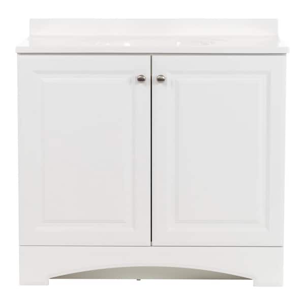 37 in. Single Sink White Bath Vanity with Cultured Marble Top (Assembled)
