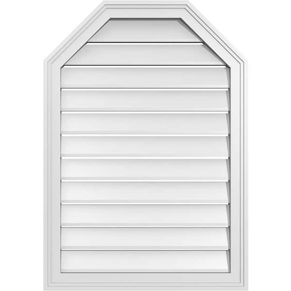Ekena Millwork 24 in. x 34 in. Octagonal Top Surface Mount PVC Gable Vent: Functional with Brickmould Frame