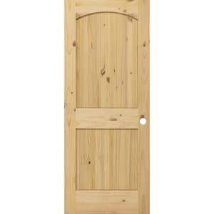 24 in. x 80 in. Universal 2-Panel Archtop Unfinished Knotty Pine Wood V-Groove Interior Door Slab with Bore