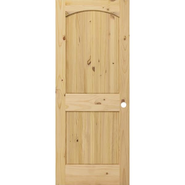 Steves & Sons 28 in. x 80 in. Universal 2-Panel Archtop Unfinished Knotty Pine Wood V-Groove Interior Door Slab with Bore