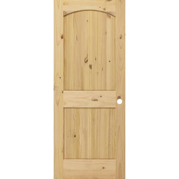 Steves & Sons 30 in. x 80 in. Universal 2-Panel Archtop Unfinished Knotty Pine Wood V-Groove Interior Door Slab with Bore