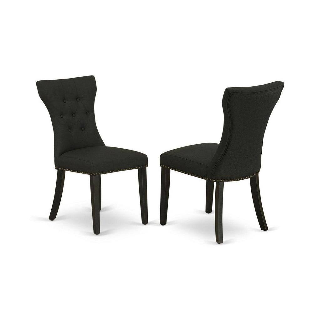 Elegant Wire-Brushed Black 5-Piece Round Dining Set with Linen Fabric Chairs