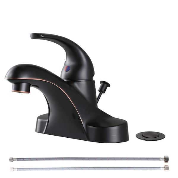 Modern 4 in. Centerset Single Handle Bathroom Faucet, Low Arc Basin Faucet with Lift Rod Drain Kit in Oil Rubbed Bronze