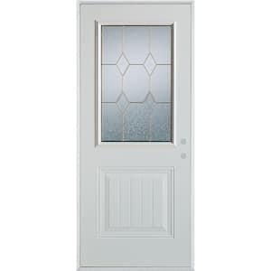 32 in. x 80 in. Geometric Zinc 1/2 Lite 1-Panel Painted White Left-Hand Inswing Steel Prehung Front Door