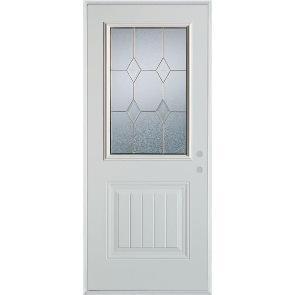 Stanley Doors 32 in. x 80 in. Geometric Zinc 1/2 Lite 1-Panel Painted White Left-Hand Inswing Steel Prehung Front Door
