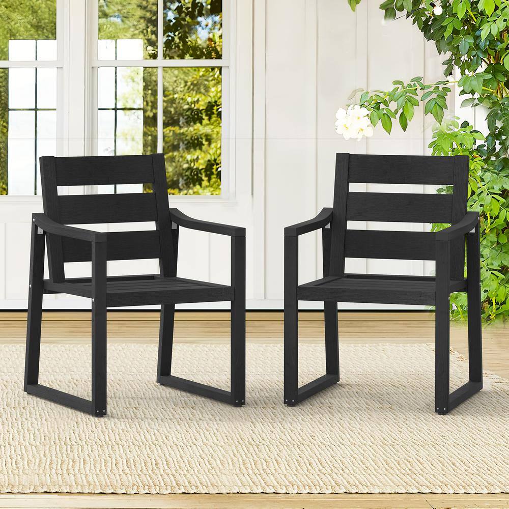 Black Metal Frame All-Weather Outdoor Dining Armchairs Set