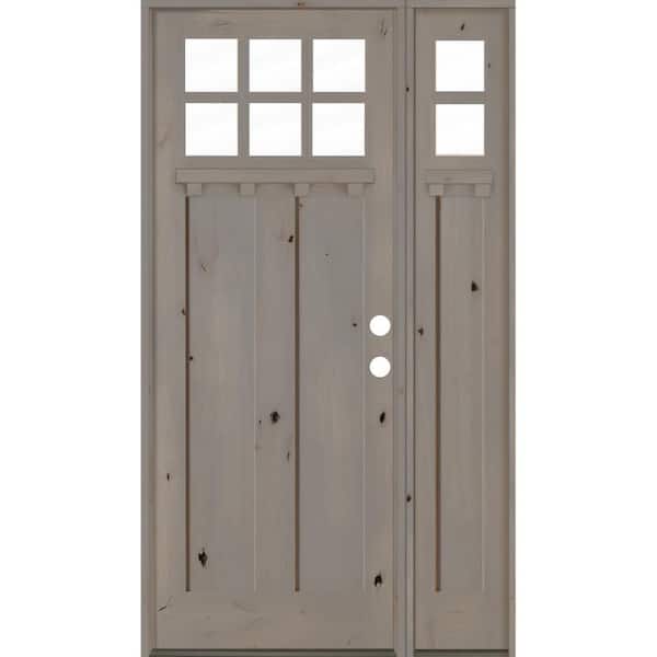 Krosswood Doors 50 in. x 96 in. Craftsman Alder 2 Panel Left Hand 6 Lite Clear Glass DS Gray Wood Prehung Front Door/Right Sidelite