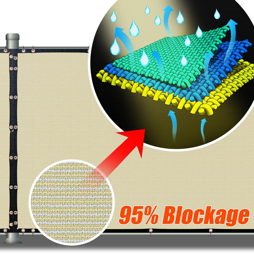 Beige 5' x 25' HDPE Privacy Fence Screen with Grommets