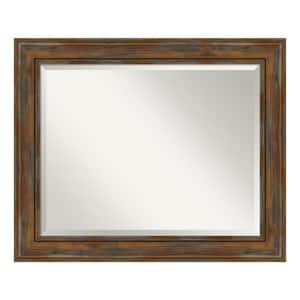 Alexandria Rustic Brown 34 in. x 28 in. Beveled Rectangle Wood Framed Bathroom Wall Mirror in Brown