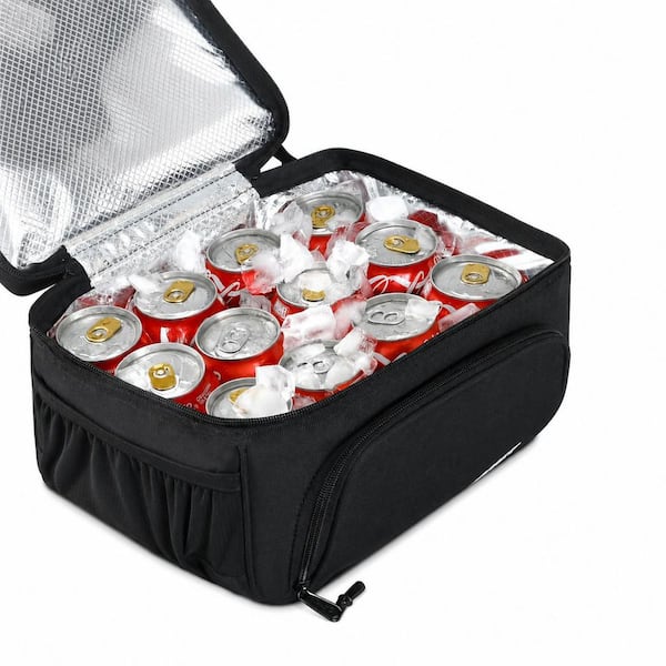 Black Insulated Dual Compartment Lunch Bag with Shoulder Strap, Leakproof Cooler Reusable Lunch Bag for Adults