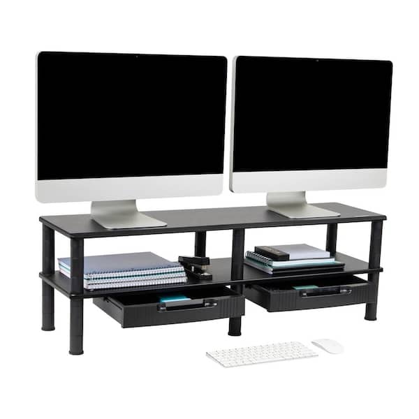 Mind Reader 38.5 in. L x 11 in. W x 10.5-12.5 in. H Dual Monitor Stand Desktop Organizer Riser, Black