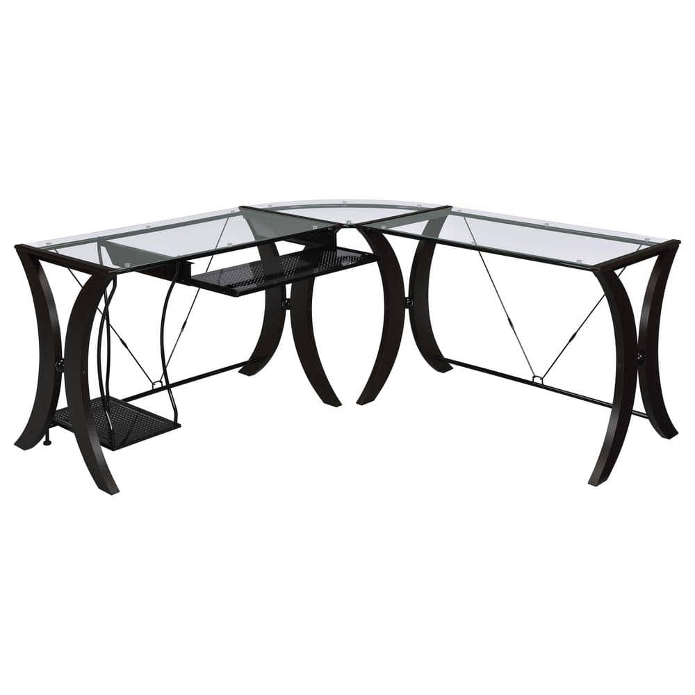 Sleek Cappuccino & Black Wood Corner Computer Desk with Keyboard Tray