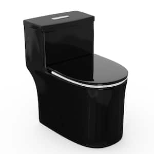 16.5 in. Modern Toilet 1-Piece 0.8/1.28 GPF Dual Flush Elongated Toilet in Black (Seat Included)