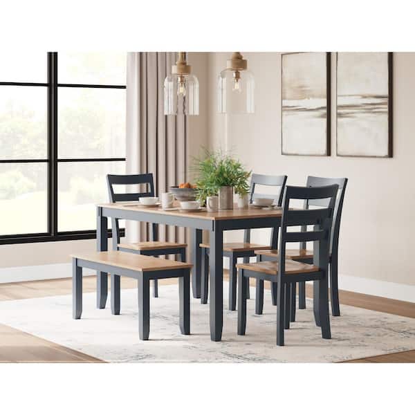 Gesthaven 6-Piece Rectangle Blue/Brown Wood Top Dining Room Set Seats 6
