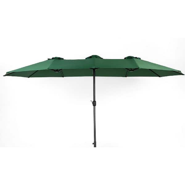 Unbranded Hot Seller 14.8 ft. Steel Crank Mechanism Double Sided Patio Umbrella Rectangular Large in Dark Green, Base not Included