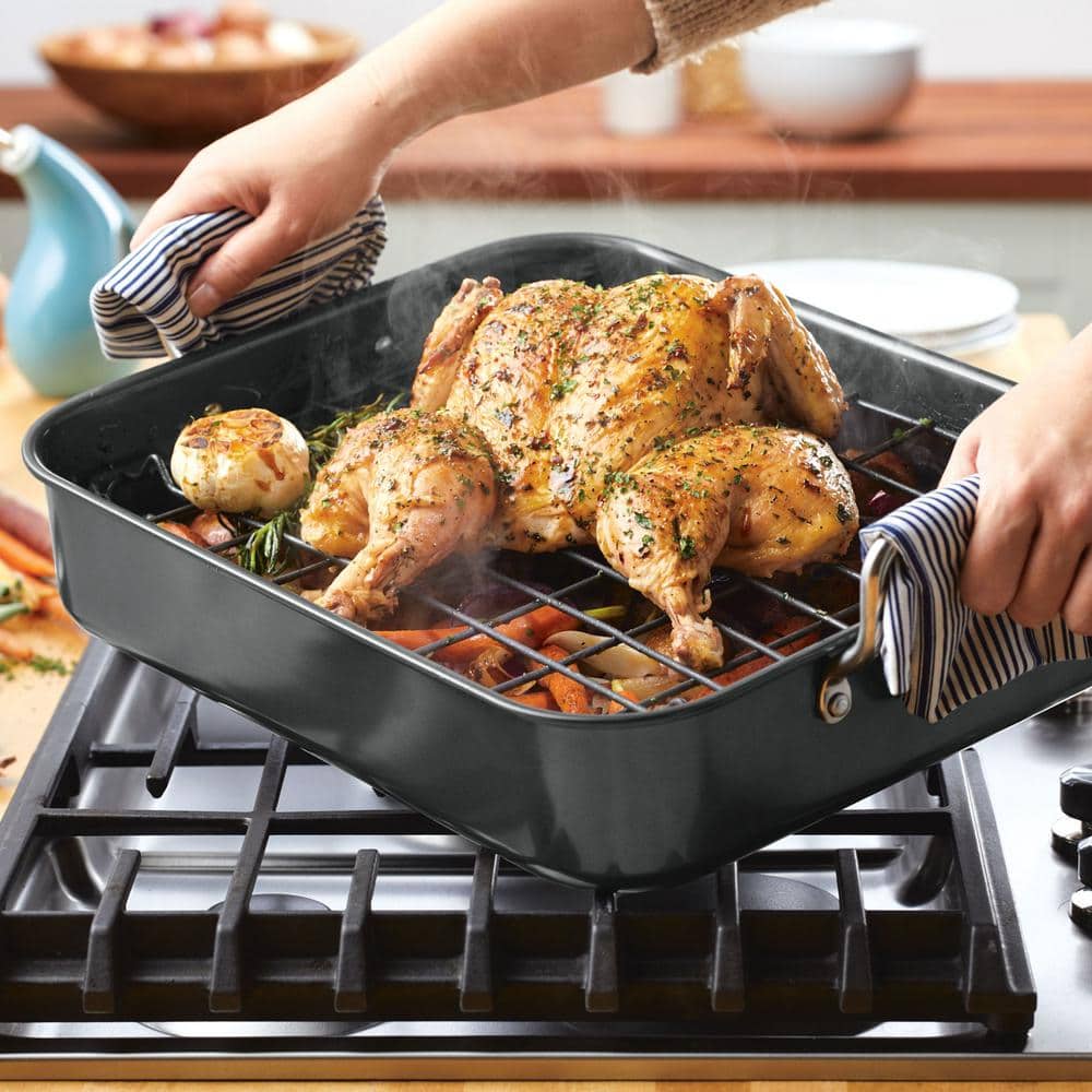16.5" x 13.5" Nonstick Steel Roaster with Reversible Rack