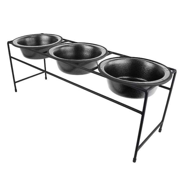 Platinum Pets Modern Triple Diner Feeder with Stainless Steel Cat/Dog Bowls, Silver Vein