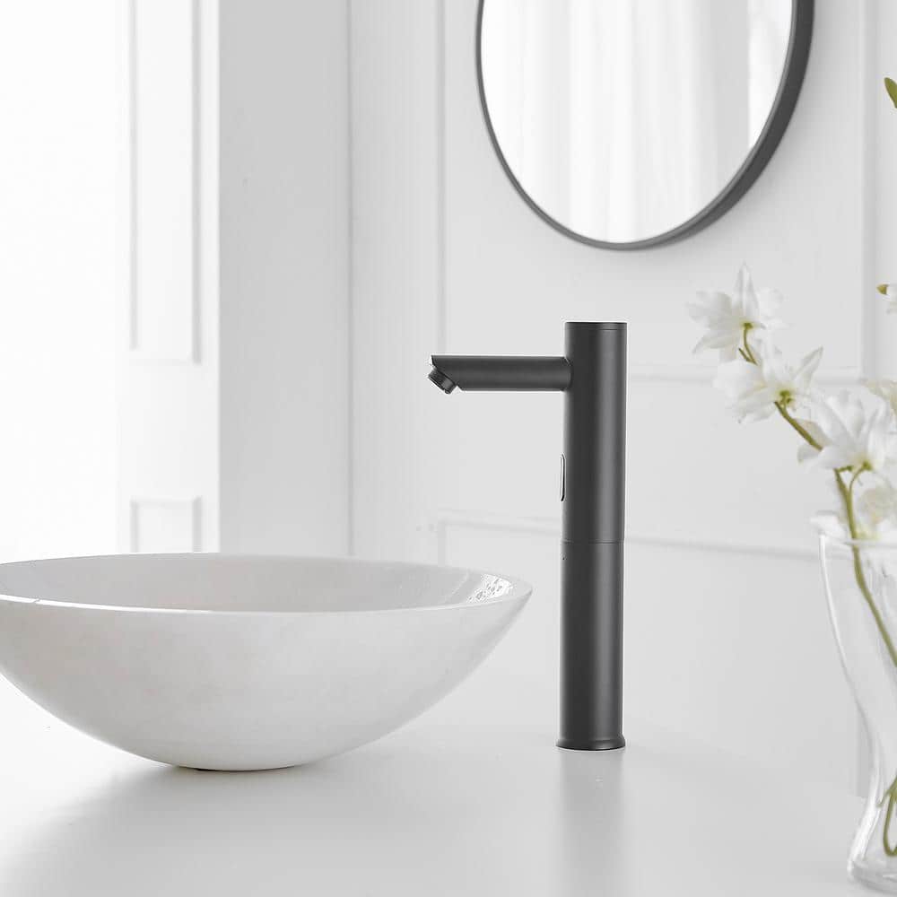 Matte Black Touchless Vessel Sink Faucet with Pop Up Drain