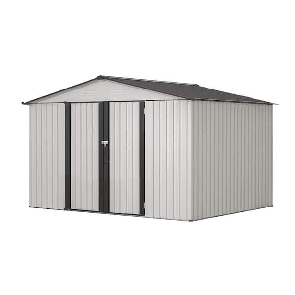 10 ft. W x 8 ft. D White Metal Shed, All Weather Tool Shed with Lockable Doors (80 sq. ft.)