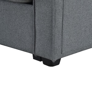 114.20 in. Straight Arm Polyester Rectangle Sofa in Dark Gray with Console, Cup Holders and USB Ports