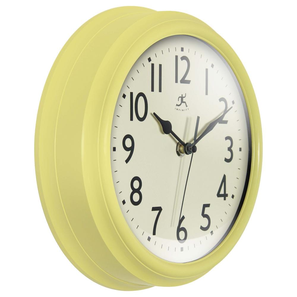9.5" Yellow Plastic Retro Wall Clock with Black Metal Hands